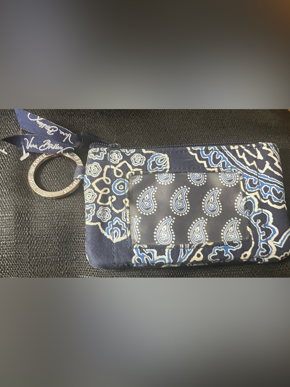Vera Bradley Navy Blue Paisley Card Case with Key Ring